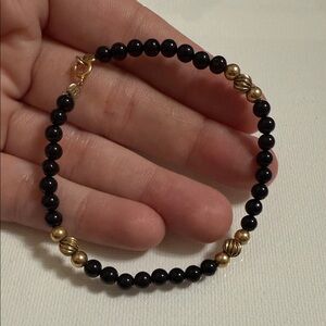 Elegant Black Onyx & 14K Gold Beaded Bracelet 7 in